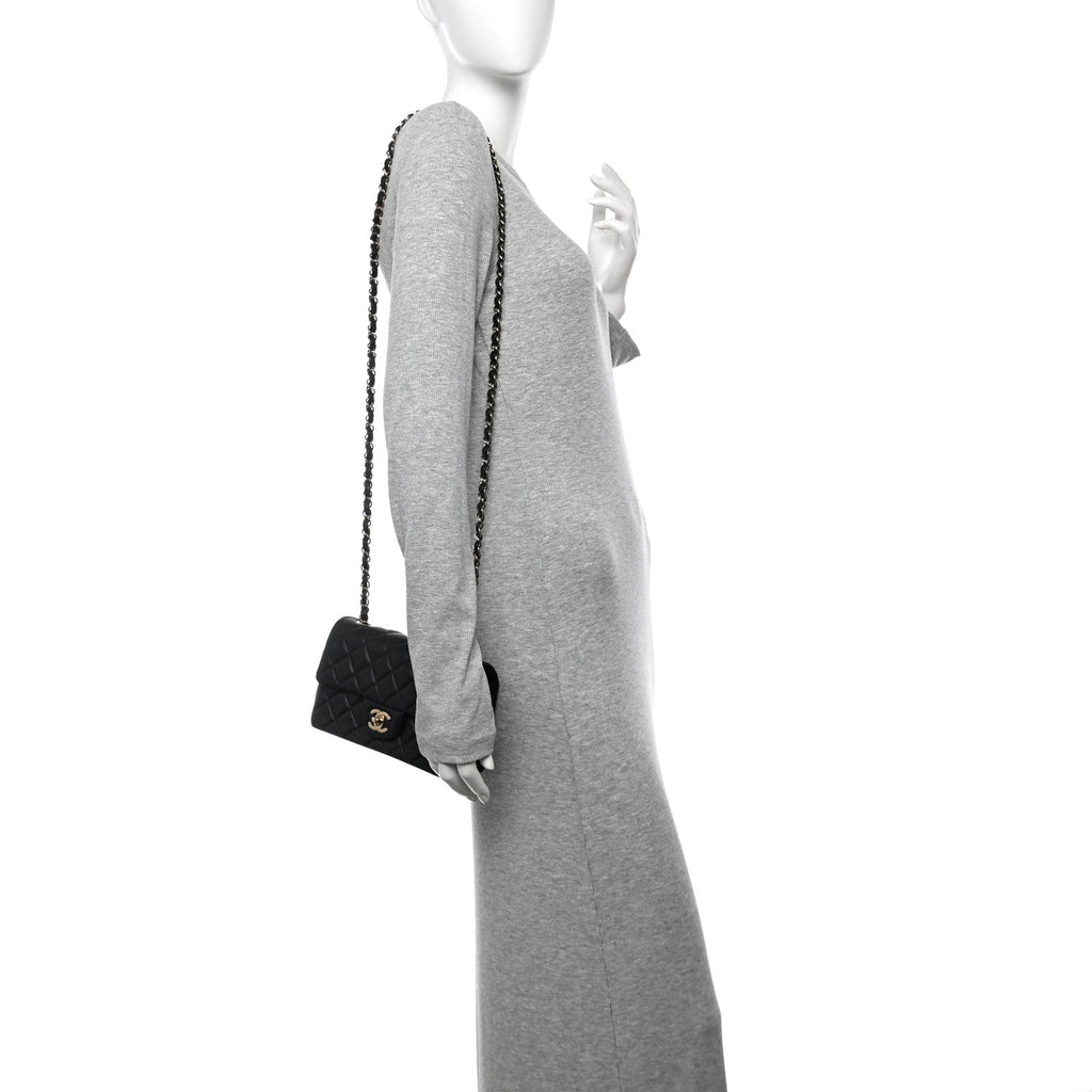 Lambskin Quilted Mini Rectangular Flap Black