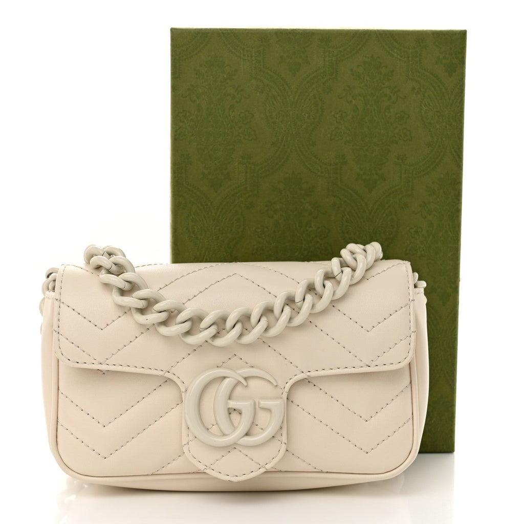 Calfskin Matelasse Monochrome GG Marmont Chain Belt Bag Mystic White