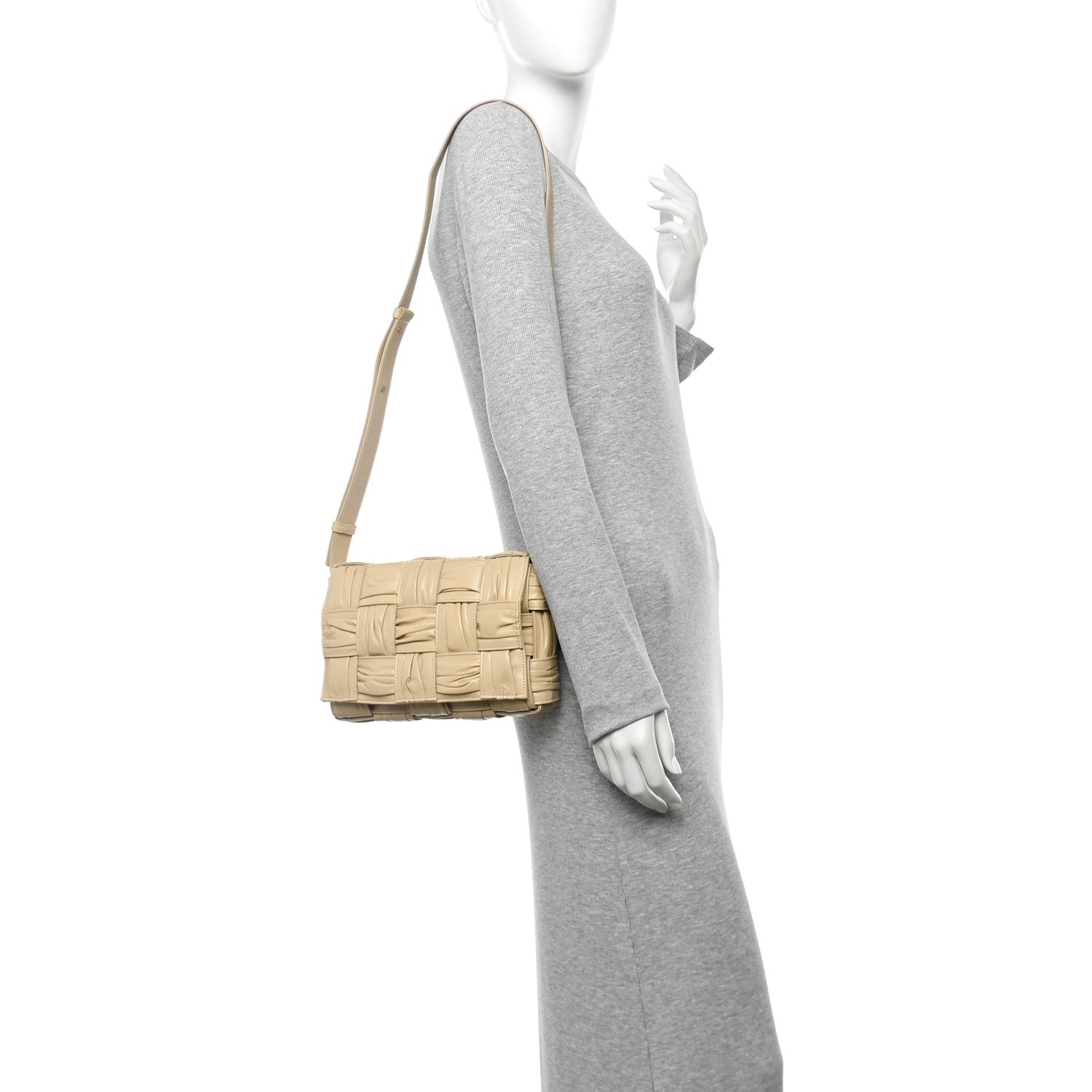 Calfskin Intreccio Plisse Cassette Crossbody Bag Porridge