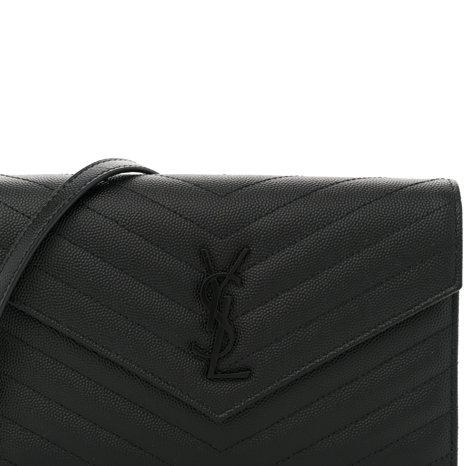 Grain De Poudre Matelasse Chevron Monogram Monochrome Envelope Chain Wallet Black