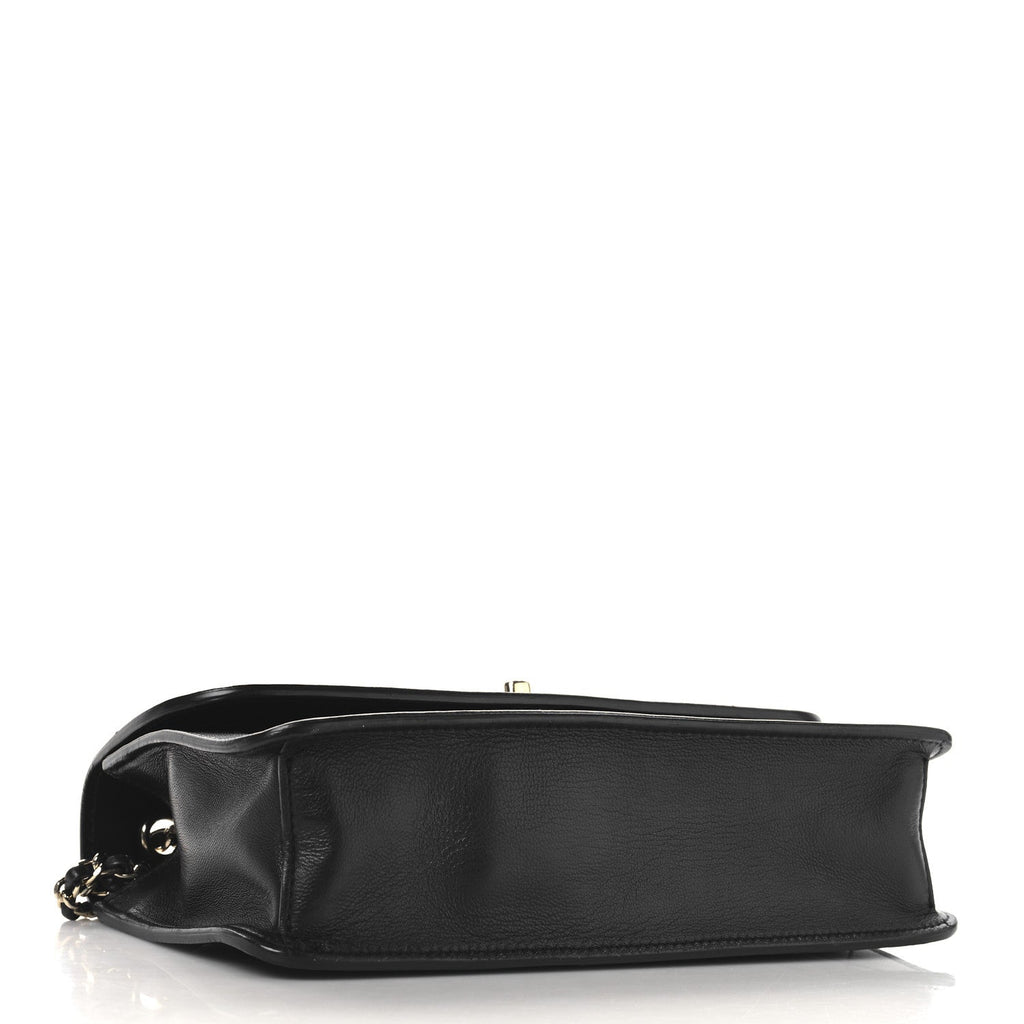 Lambskin Stitched Quilted Flap Black