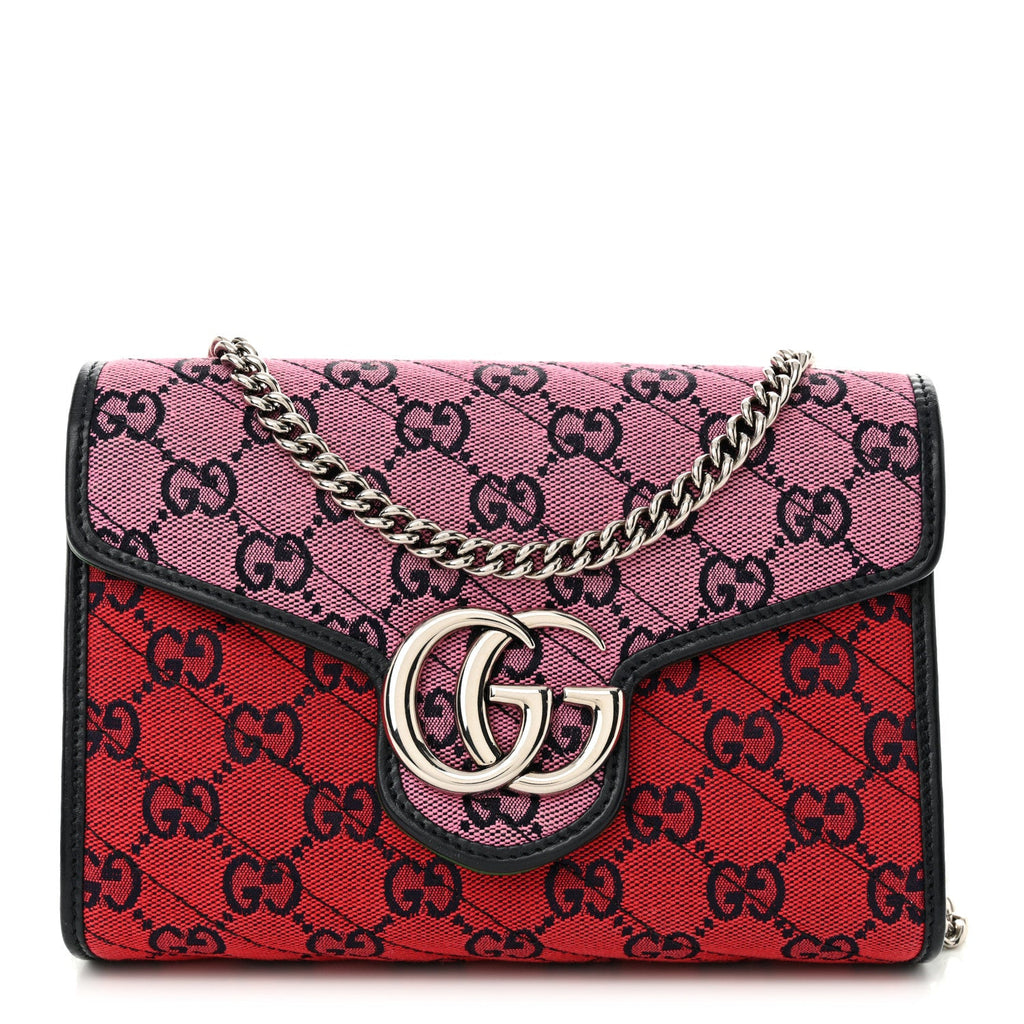 Monogram Multicolor Matelasse Diagonal GG Marmont Chain Wallet Red Blue Pink Green