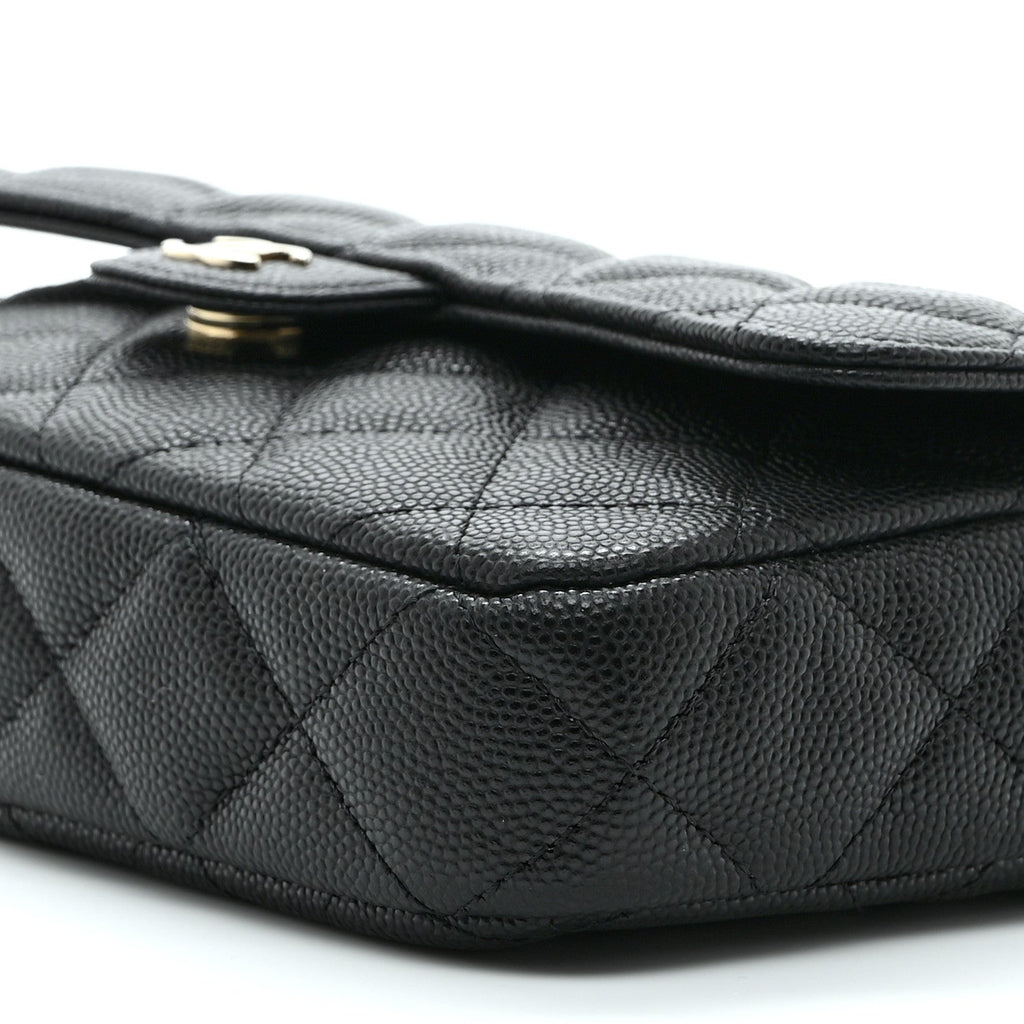 Caviar Quilted Flap Phone Holder With Chain Black