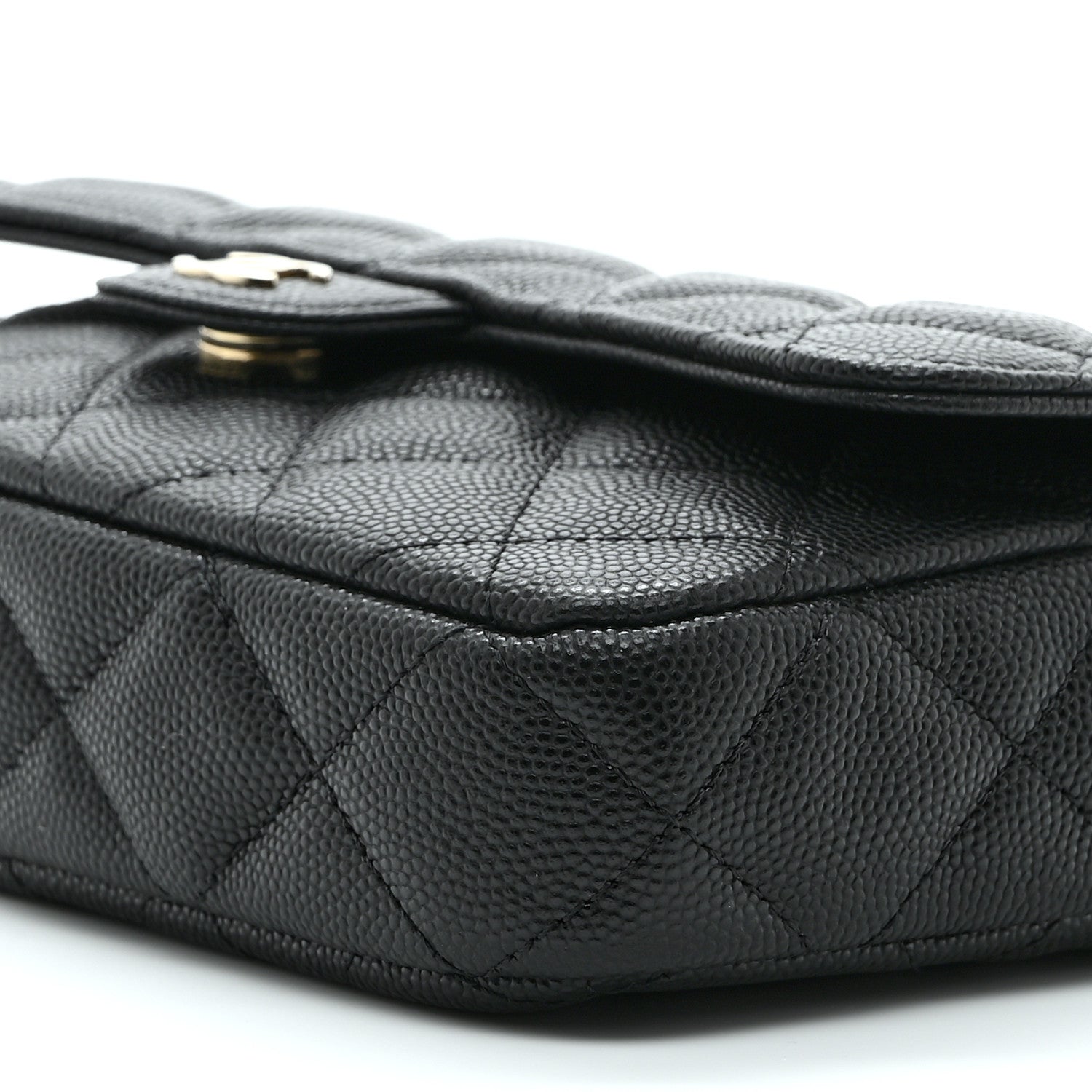 Caviar Quilted Flap Phone Holder With Chain Black