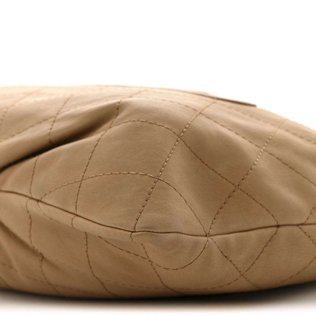 Calfskin Stitched Double Zip Hobo Beige