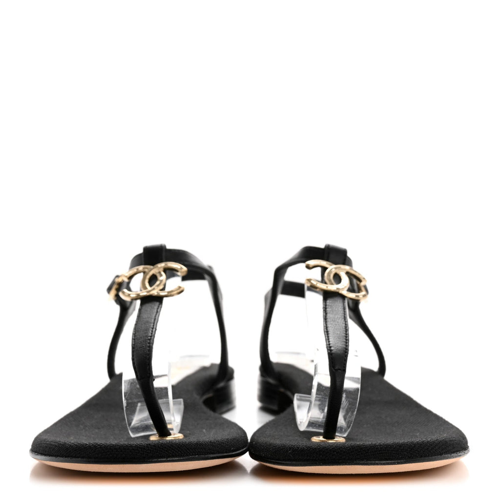 Lambskin CC Logo Thong Sandals 36 Black