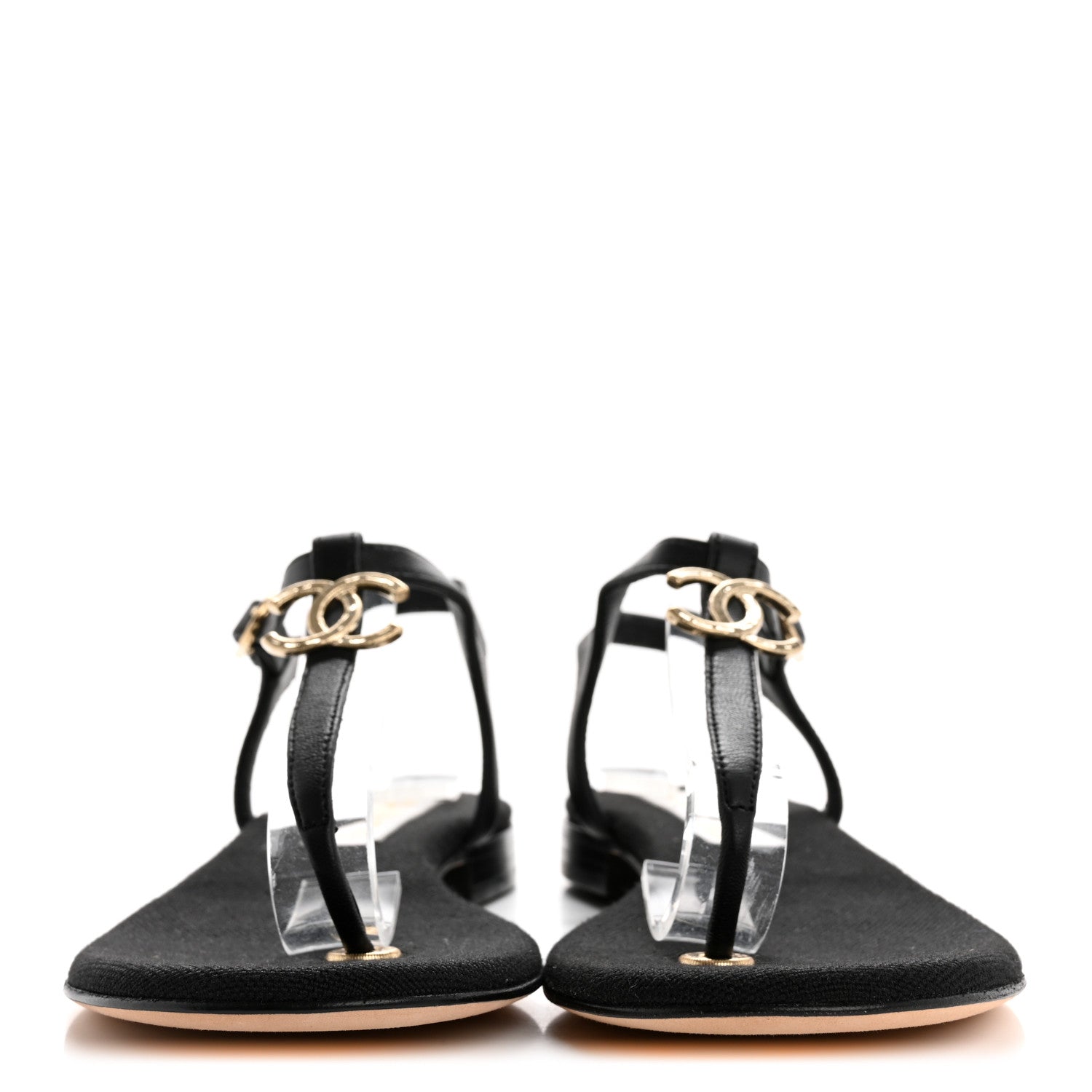Lambskin CC Logo Thong Sandals 36 Black