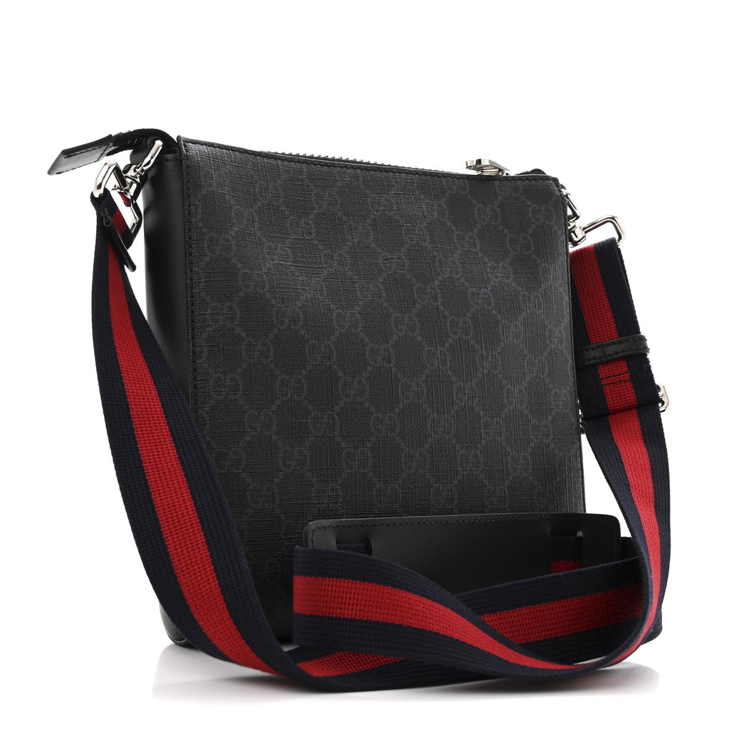GG Supreme Monogram Web Small Flat Messenger Bag Black Grey