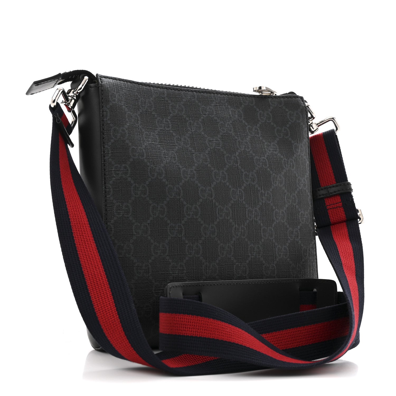 GG Supreme Monogram Web Small Flat Messenger Bag Black Grey
