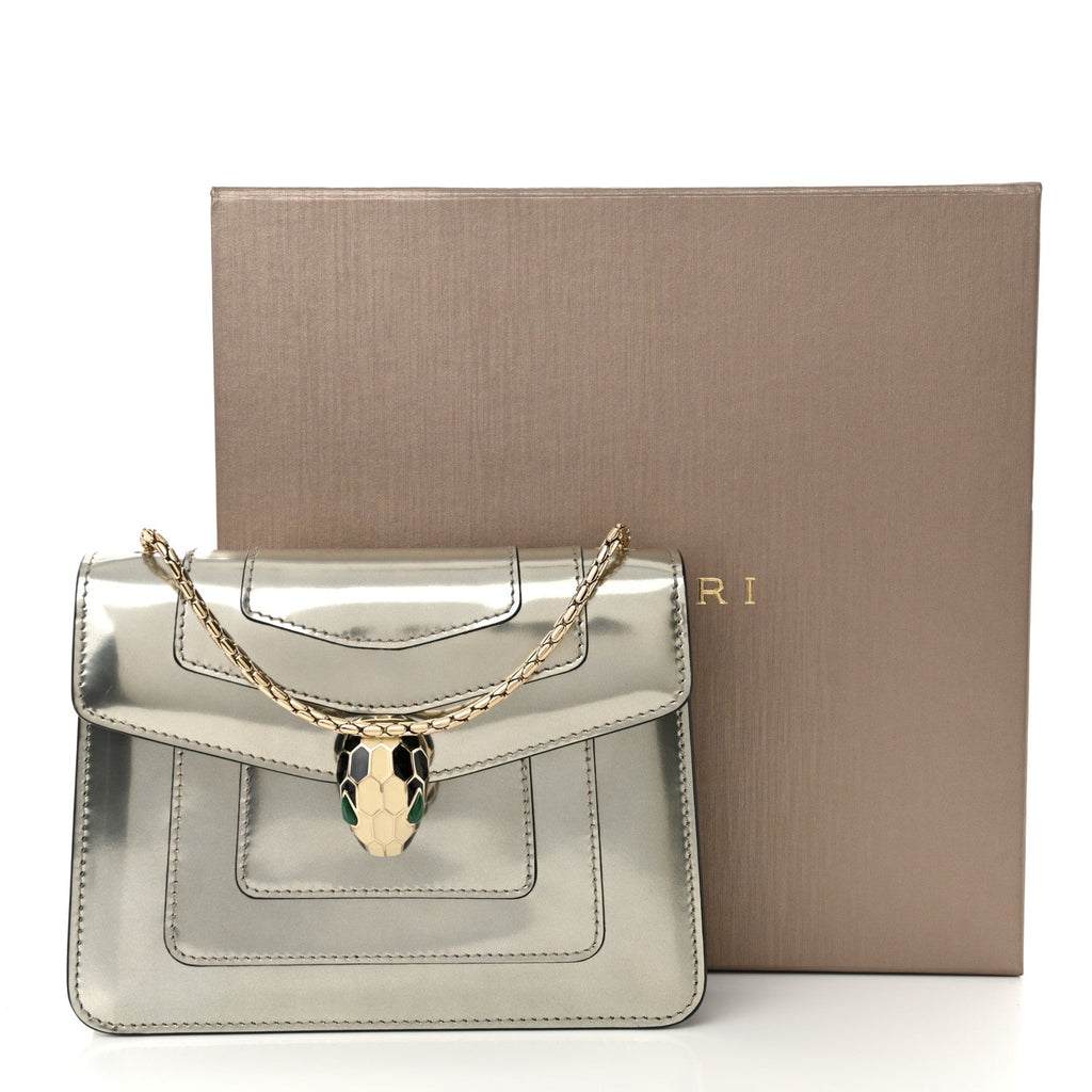 Metallic Calfskin Small Serpenti Forever Snake Strap Crossbody Bag Silver