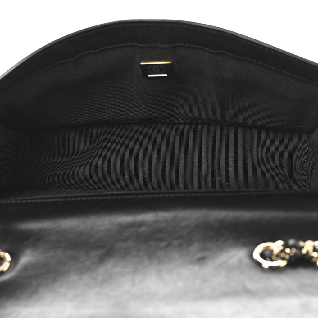 Lambskin Stitched Quilted Flap Black