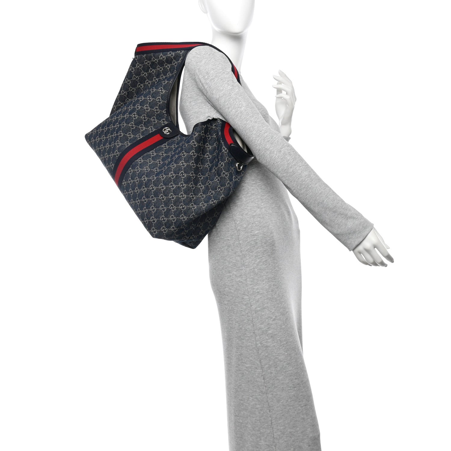 Denim GG Monogram Web Large Giglio Tote Blue