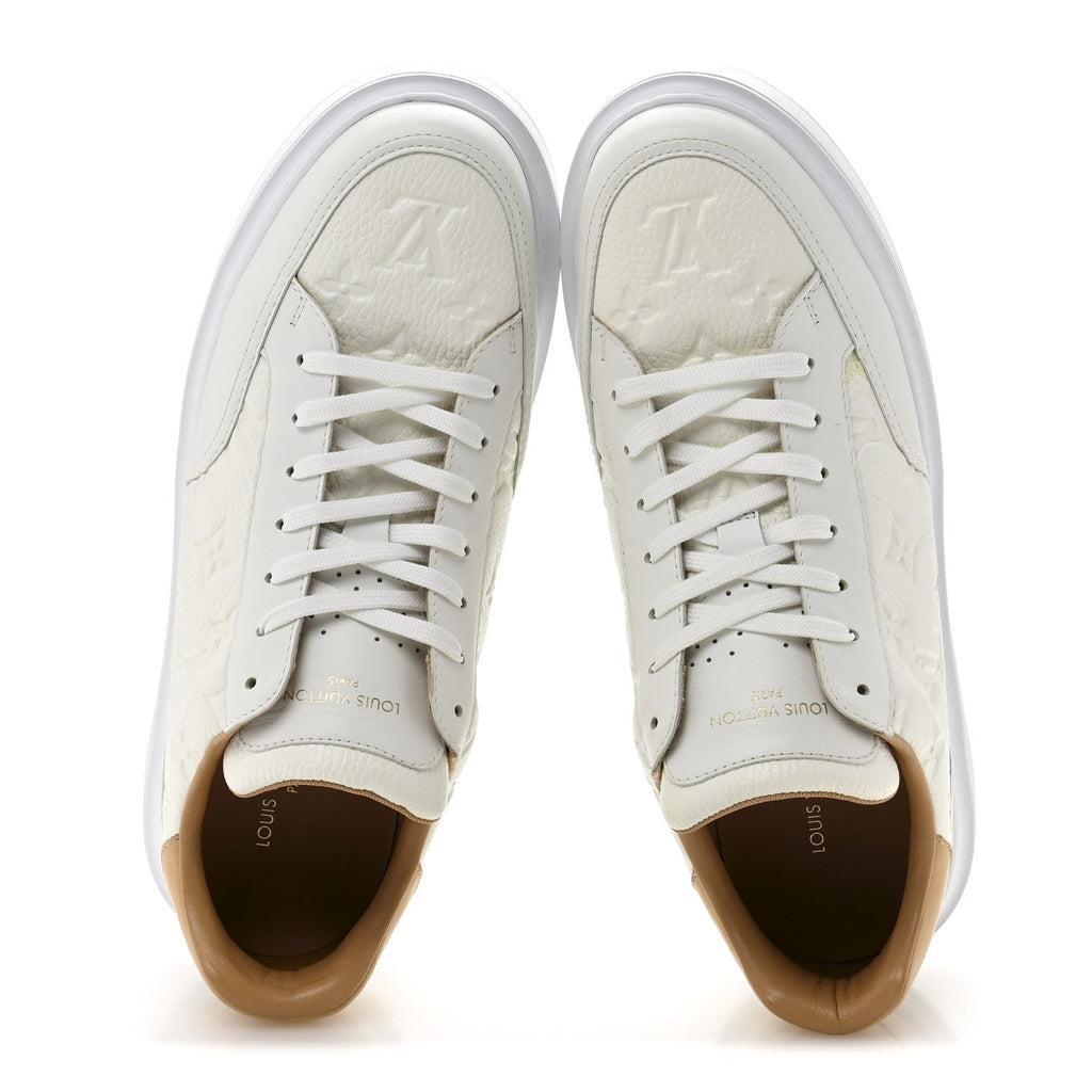 Grained Calfskin Embossed Monogram Mens Beverly Hills Sneakers 8.5 White