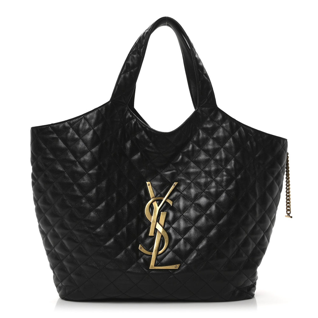 Lambskin Quilted Maxi Icare Shopping Tote Black