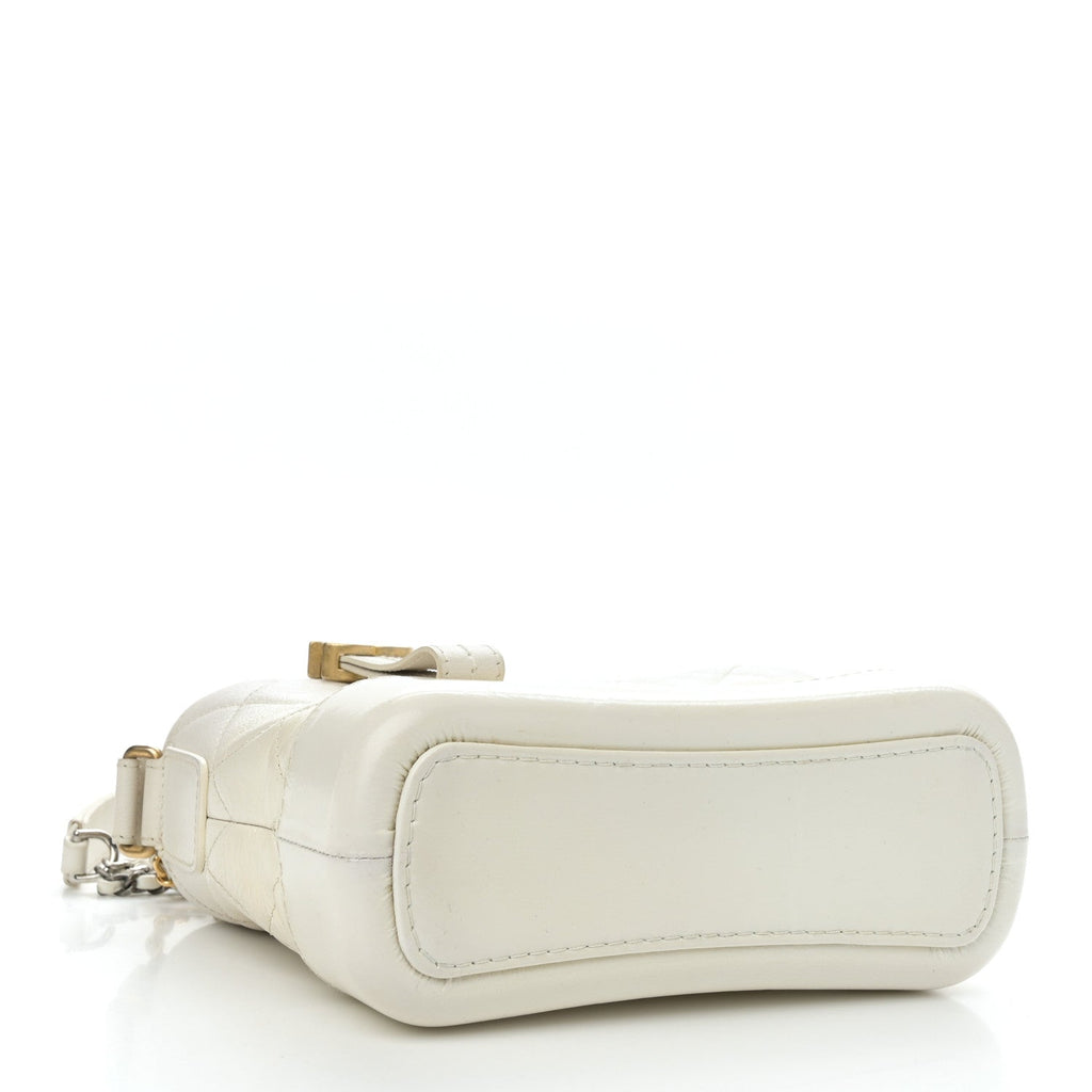 Aged Calfskin Quilted Small Gabrielle Hobo White
