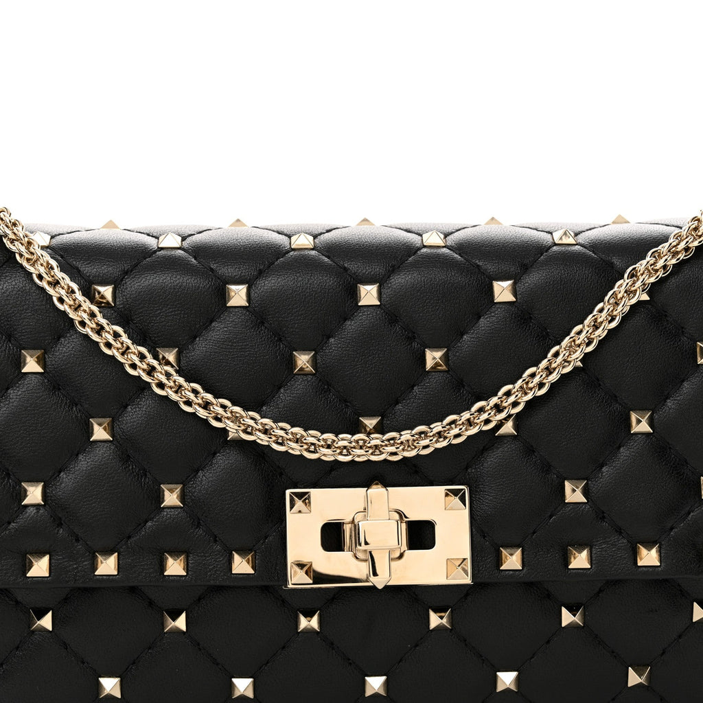Lambskin Rockstud Spike Wallet on Chain Black