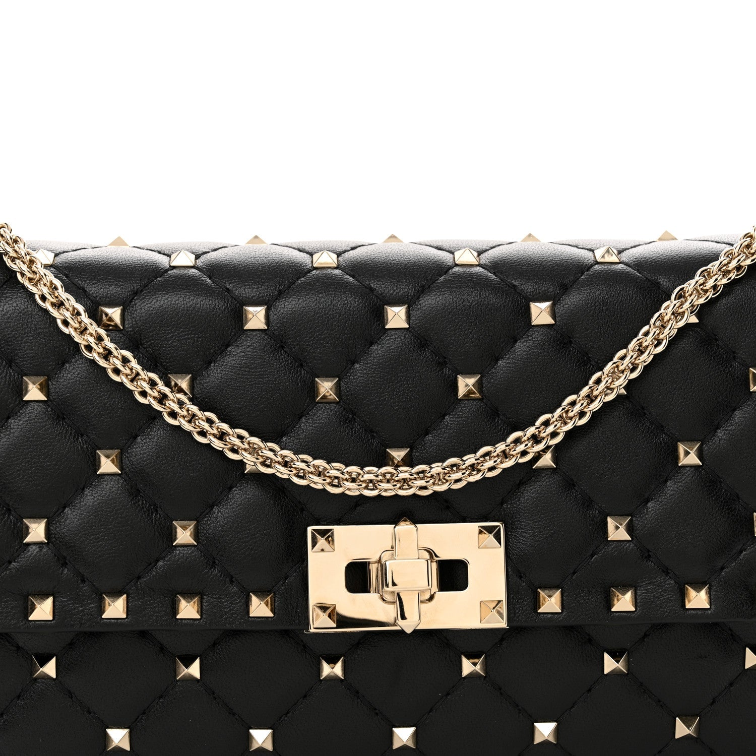 Lambskin Rockstud Spike Wallet on Chain Black