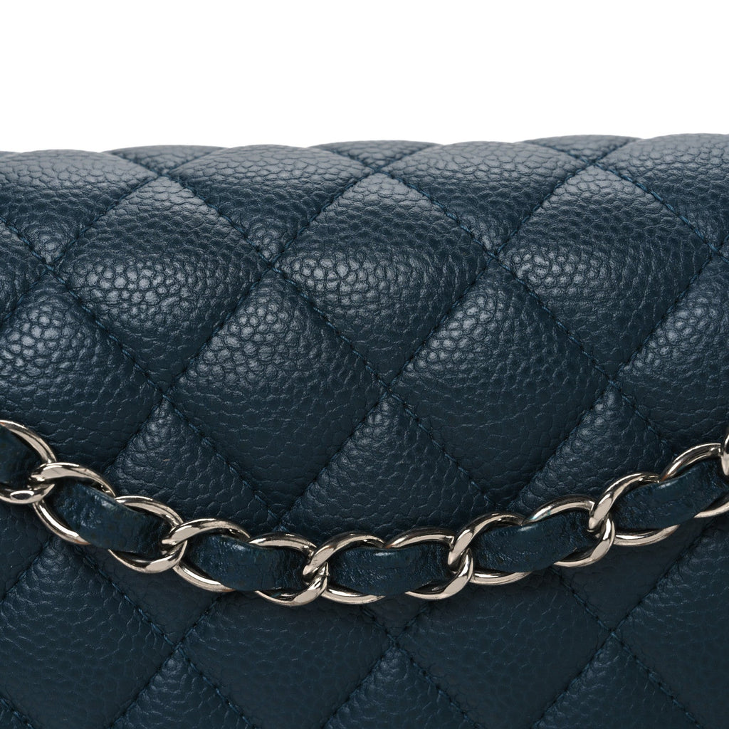 Caviar Quilted Medium Double Flap Dark Blue