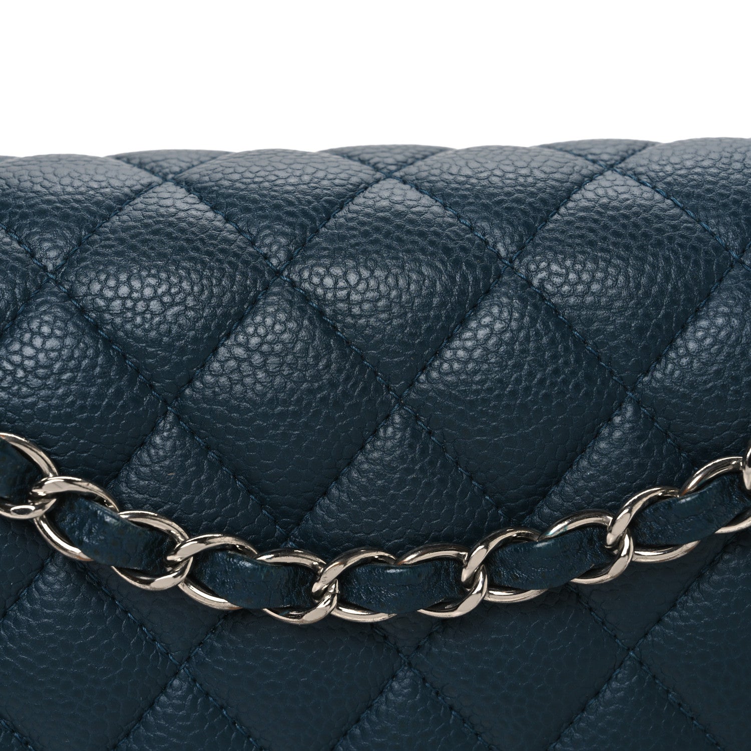 Caviar Quilted Medium Double Flap Dark Blue