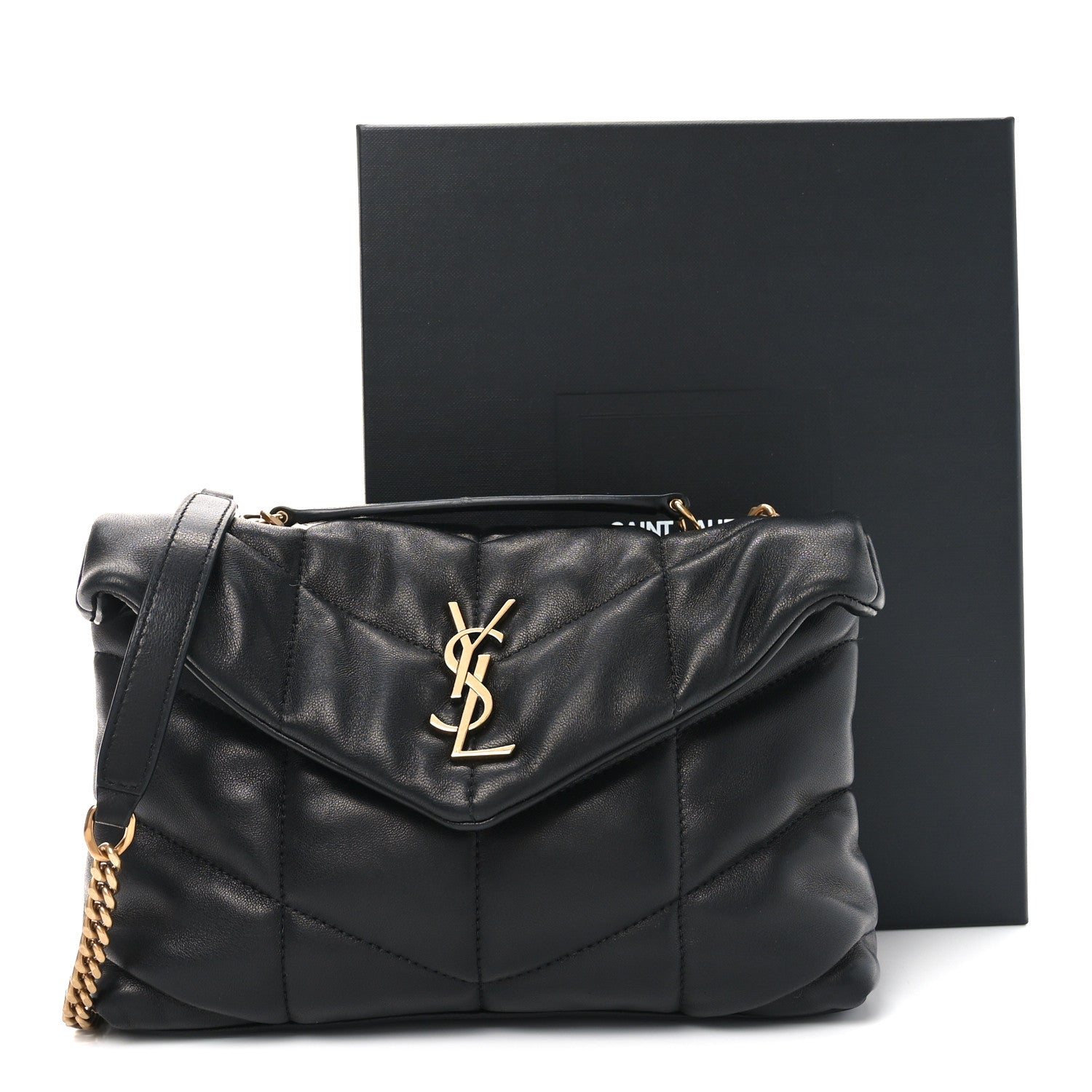 Lambskin Quilted Toy Loulou Puffer Monogram Chain Satchel Black