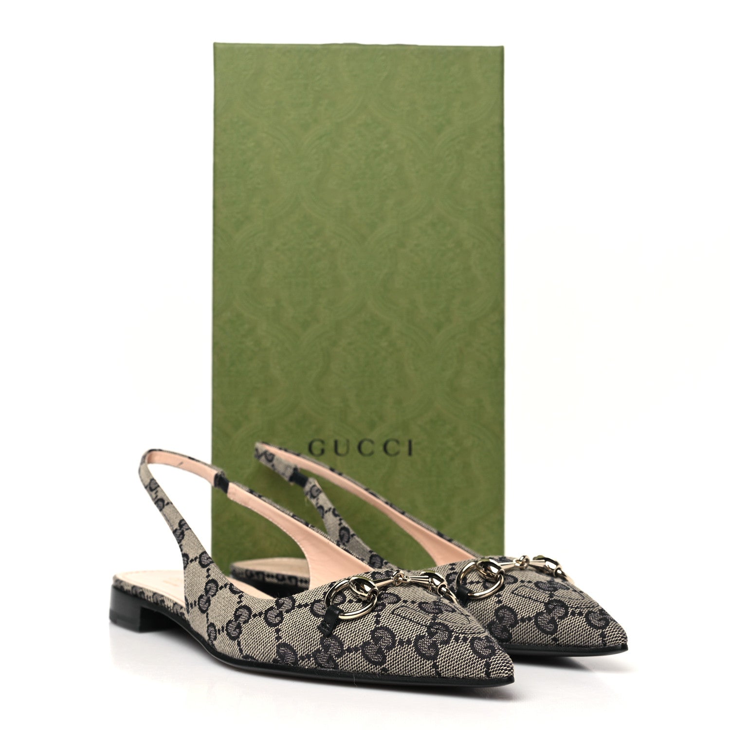 Monogram Horsebit Womens Slingback Ballet Flat 38.5 Beige Blue