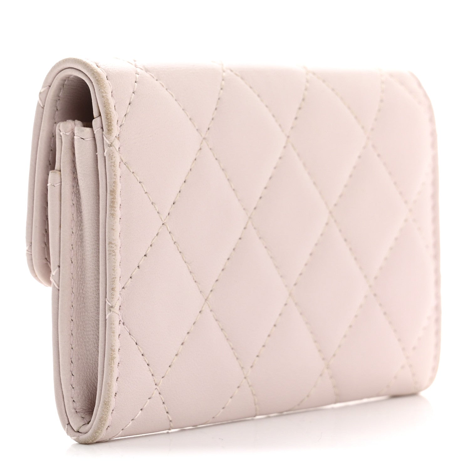 Lambskin Quilted Flap Card Holder Light Pink