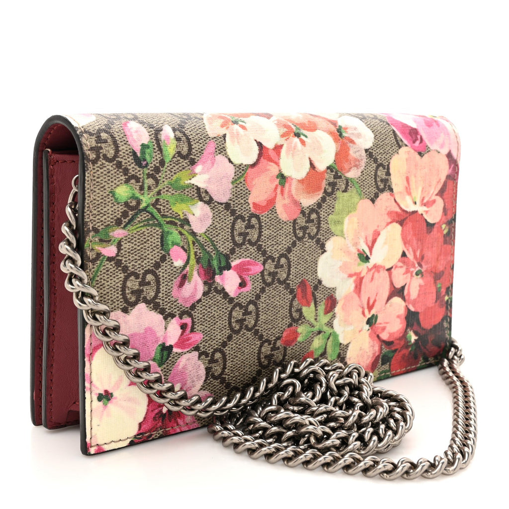 GG Supreme Monogram Blooms Chain Wallet Beige Multicolor Dry Rose