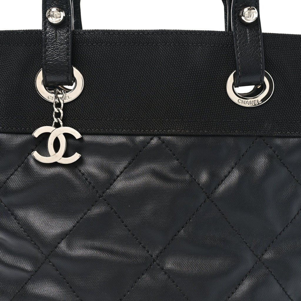 Coated Canvas Quilted Small Paris Biarritz Tote Black