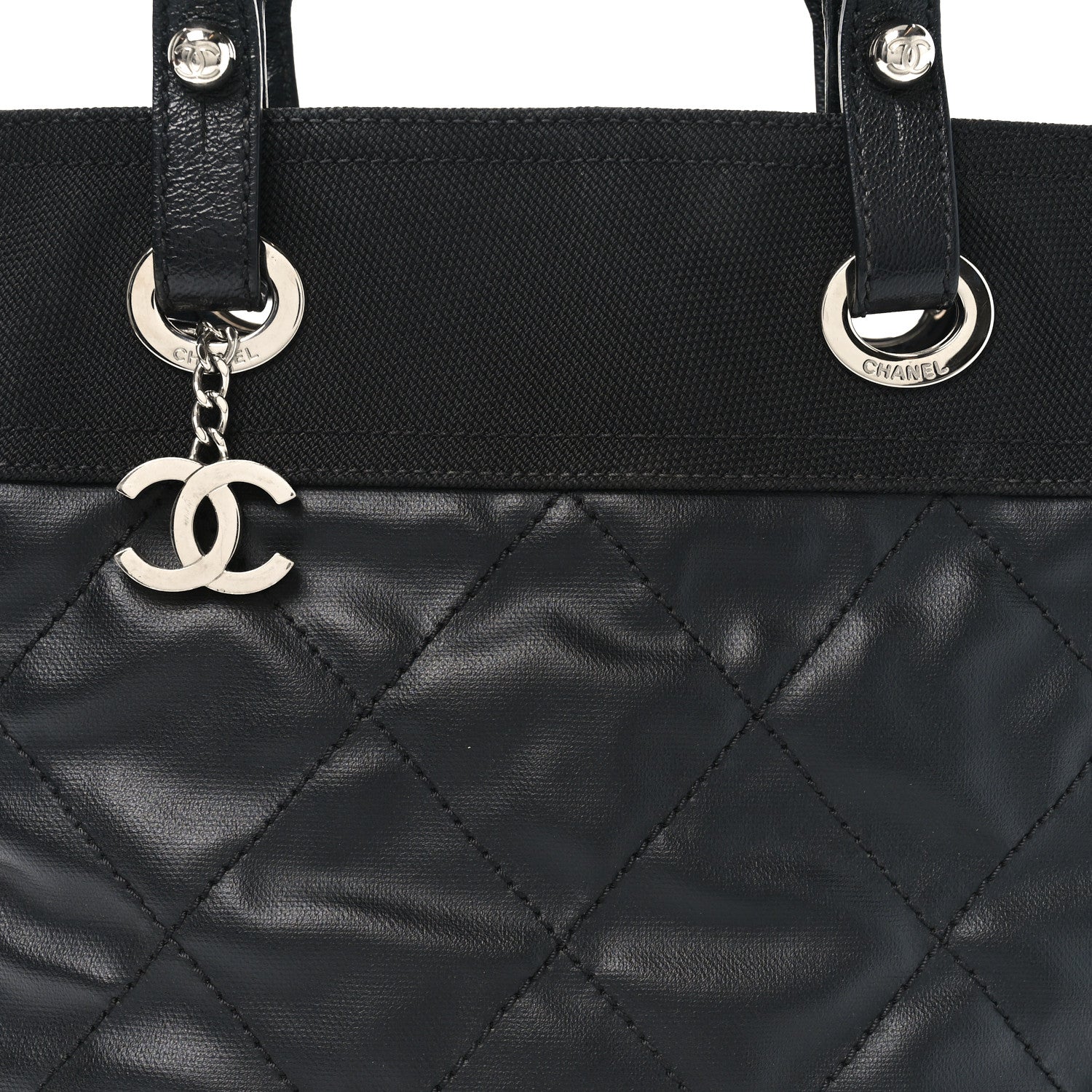 Coated Canvas Quilted Small Paris Biarritz Tote Black