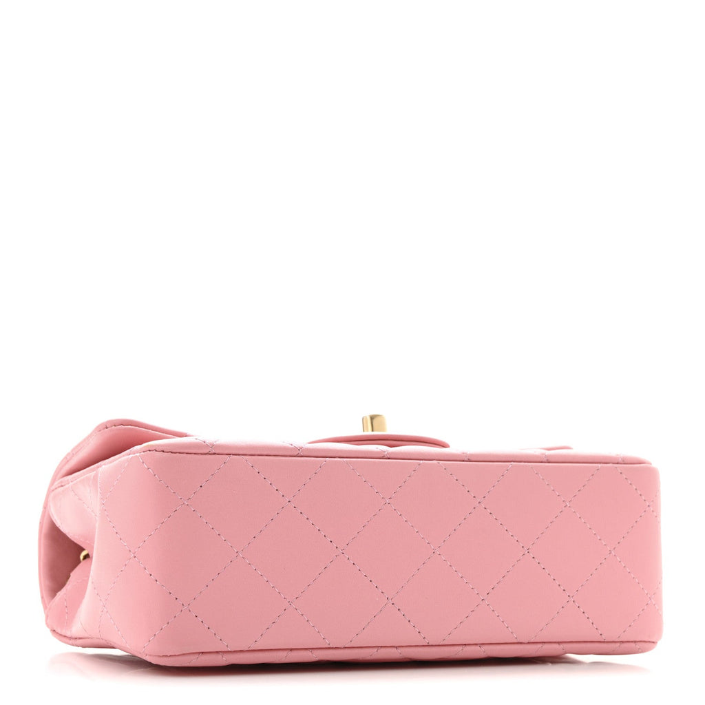 Lambskin Quilted Mini Rectangular Flap Pink