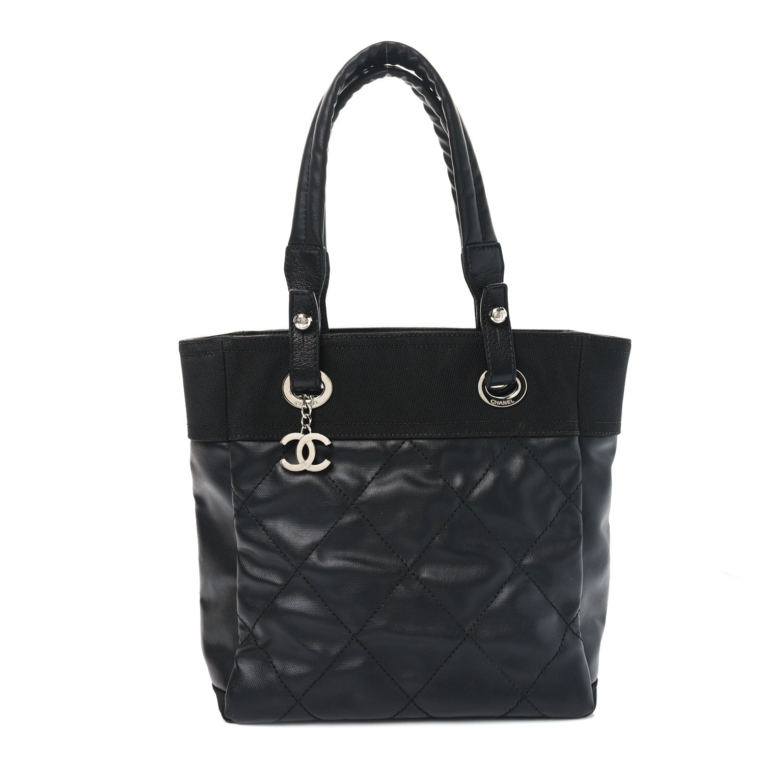 Coated Canvas Quilted Small Paris Biarritz Tote Black