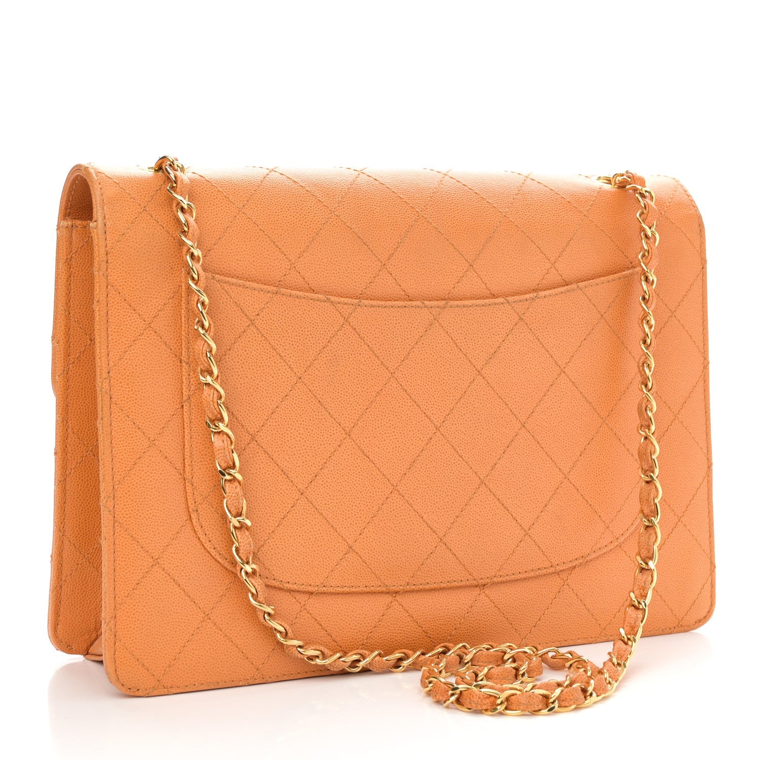 Caviar Stitched Jumbo Single Flap Orange