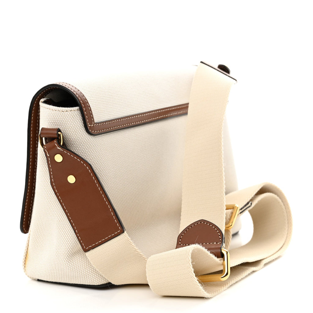 Canvas Horseferry Print Note Crossbody Bag Natural Tan
