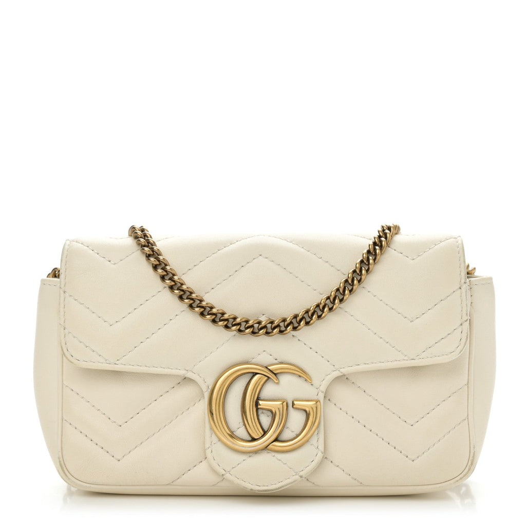 Calfskin Matelasse Super Mini GG Marmont Shoulder Bag White