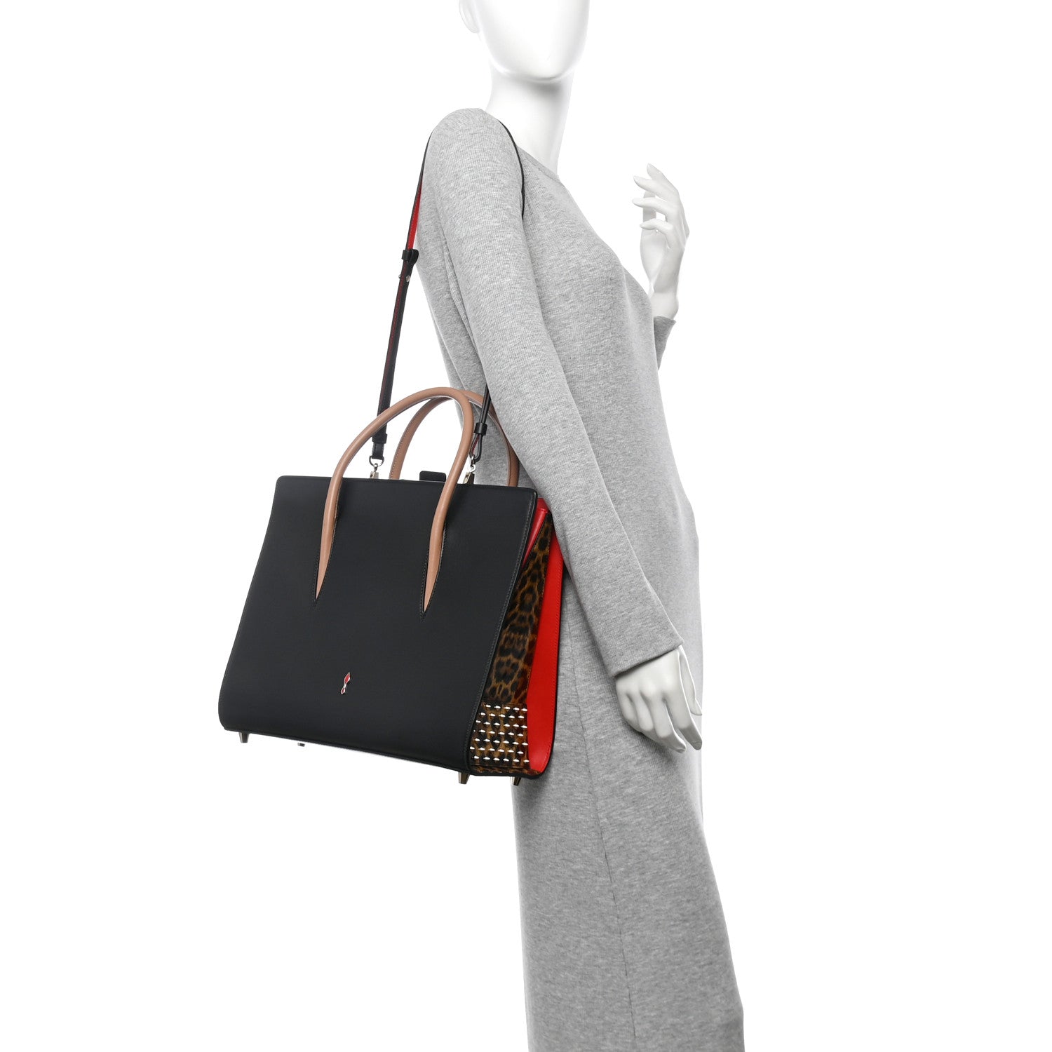 Calfskin Patent Leopard Spiked Large Paloma Black