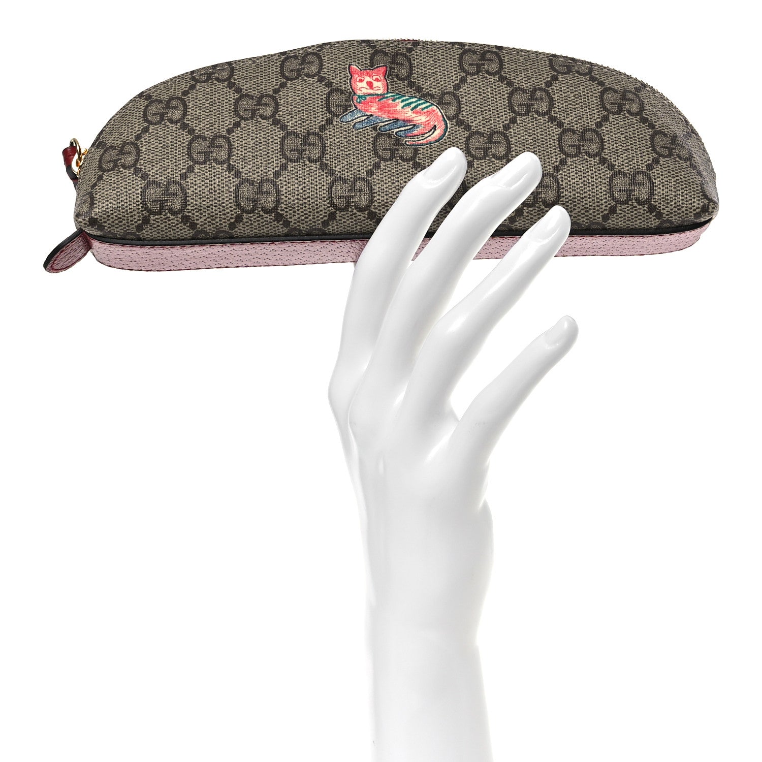 GG Supreme Monogram Cat Pencil Case Beige Ebony