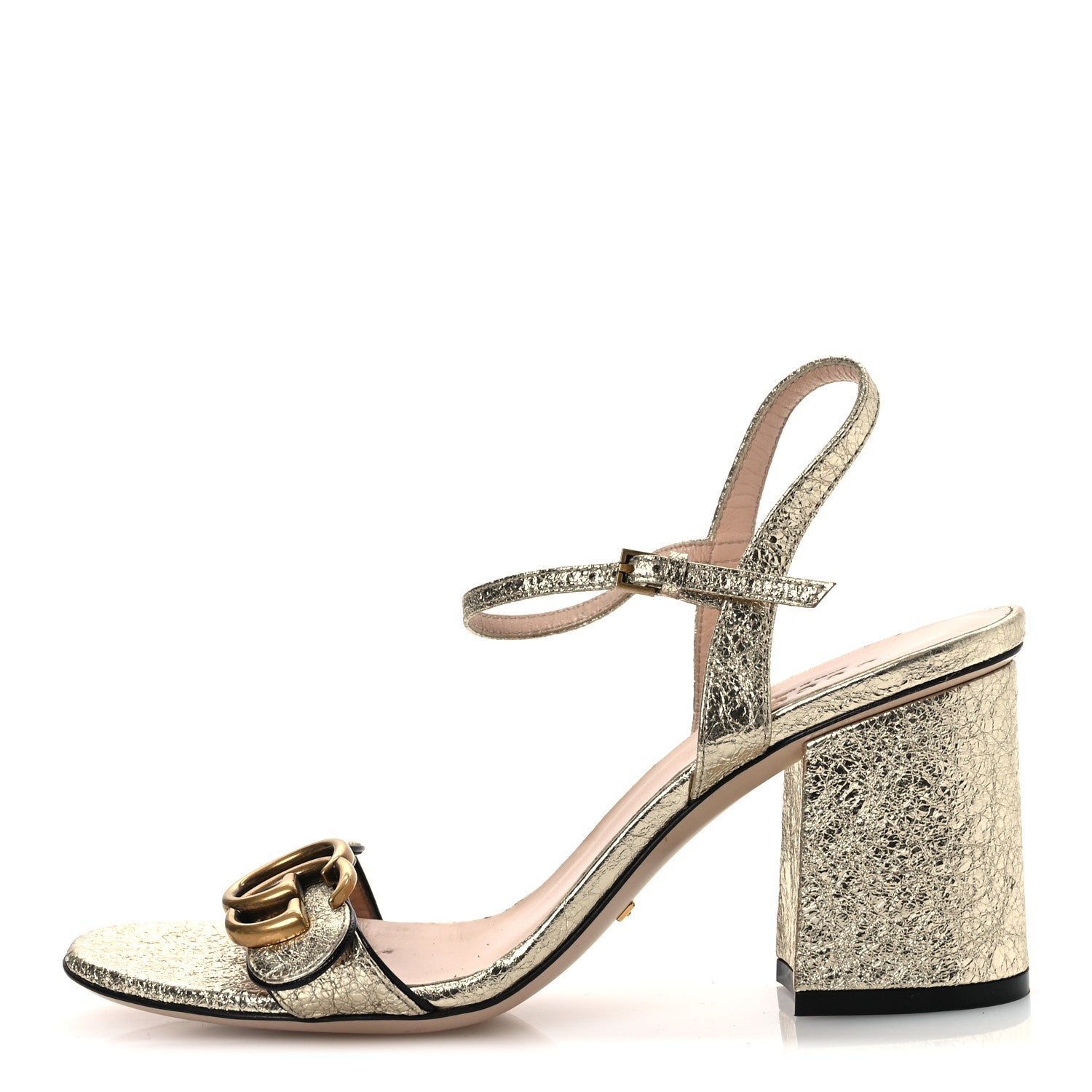 Galassia GG Marmont Ankle Wrap 75mm Sandals 37 Platino