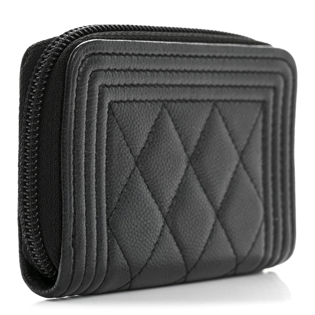 Caviar Quilted Boy Zip Around Coin Purse Wallet So Black