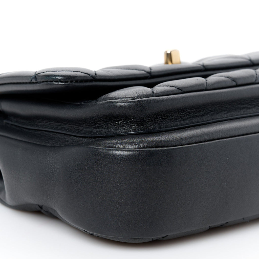 Calfskin Quilted Top Handle Flap Black