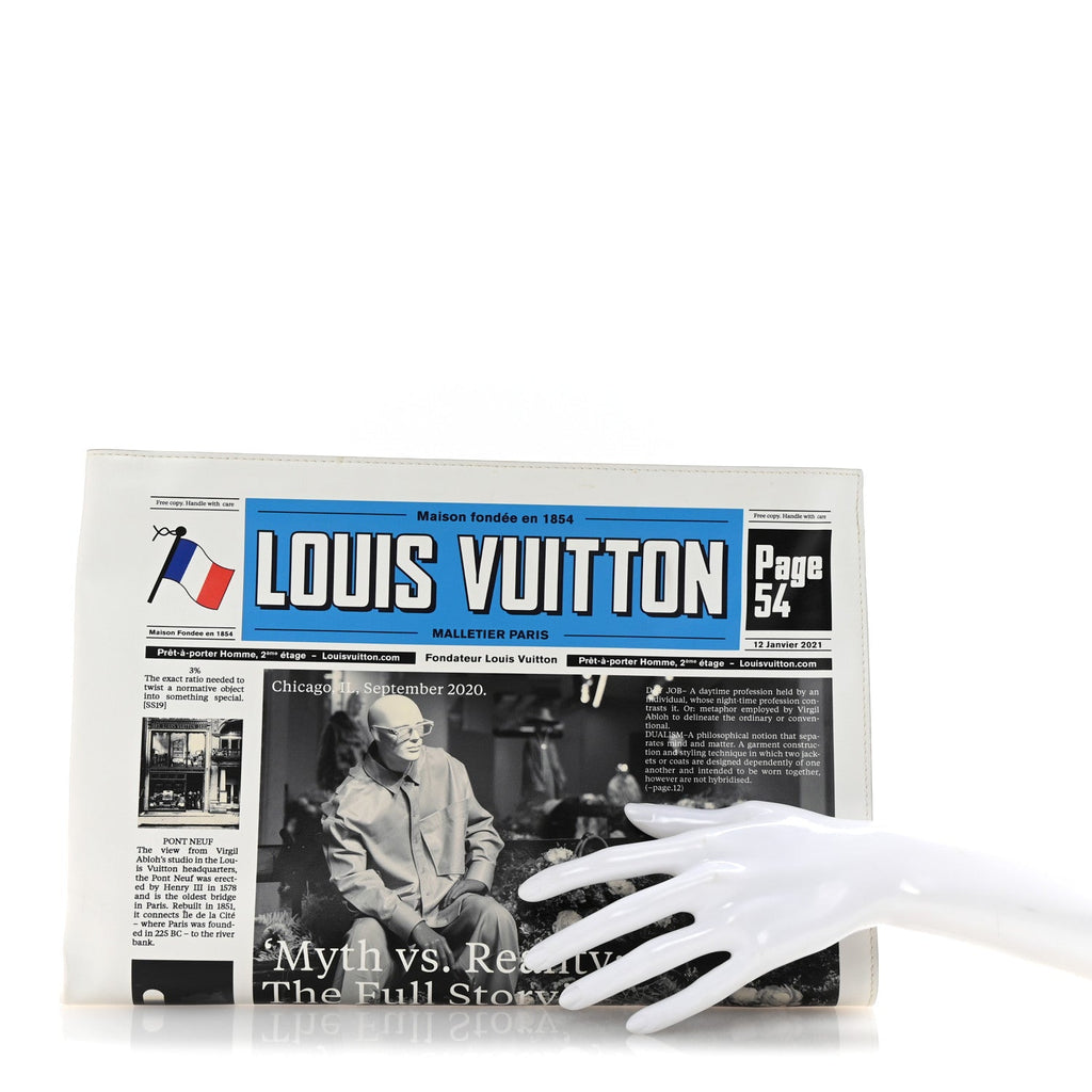 Calfskin Newspaper Print Pouch