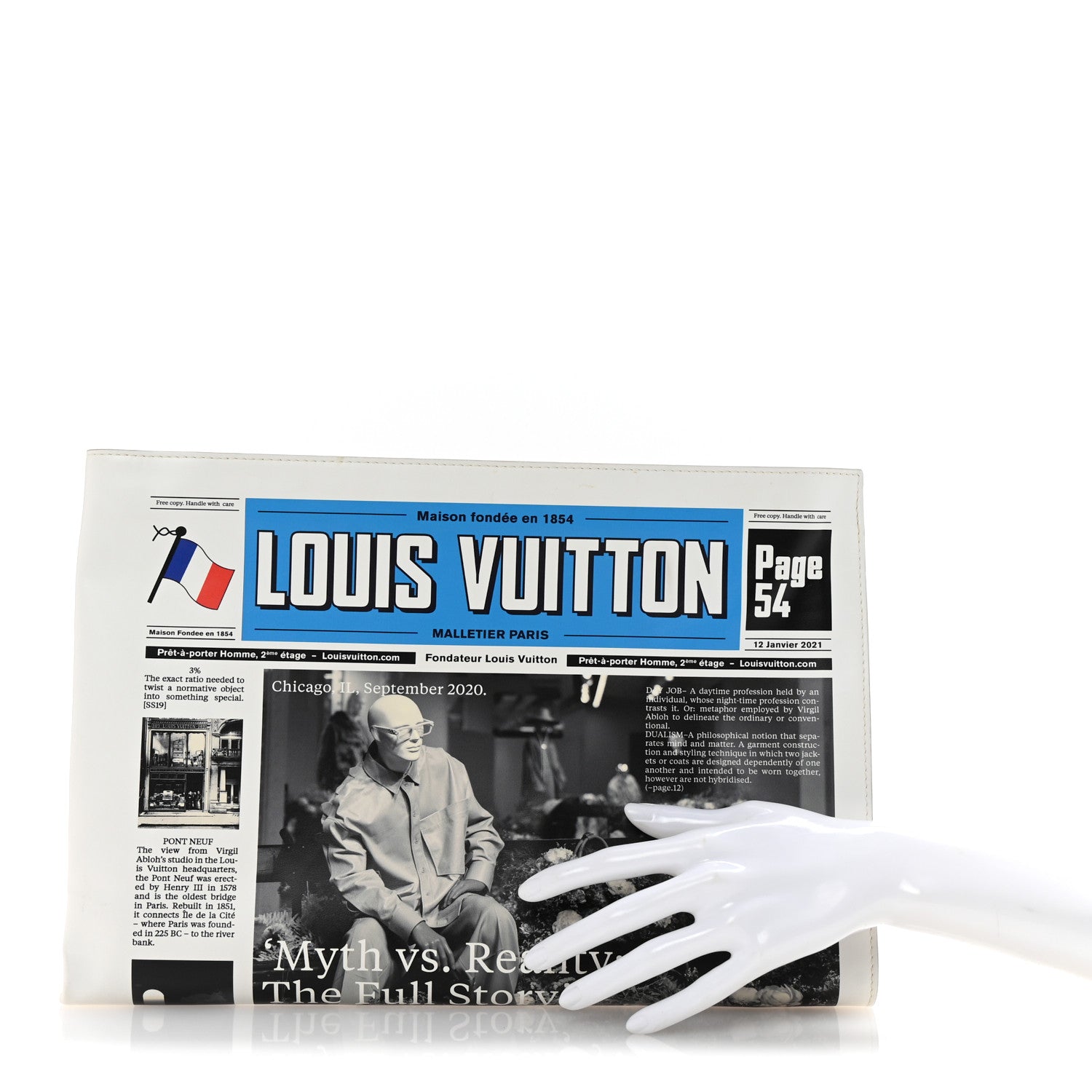 Calfskin Newspaper Print Pouch