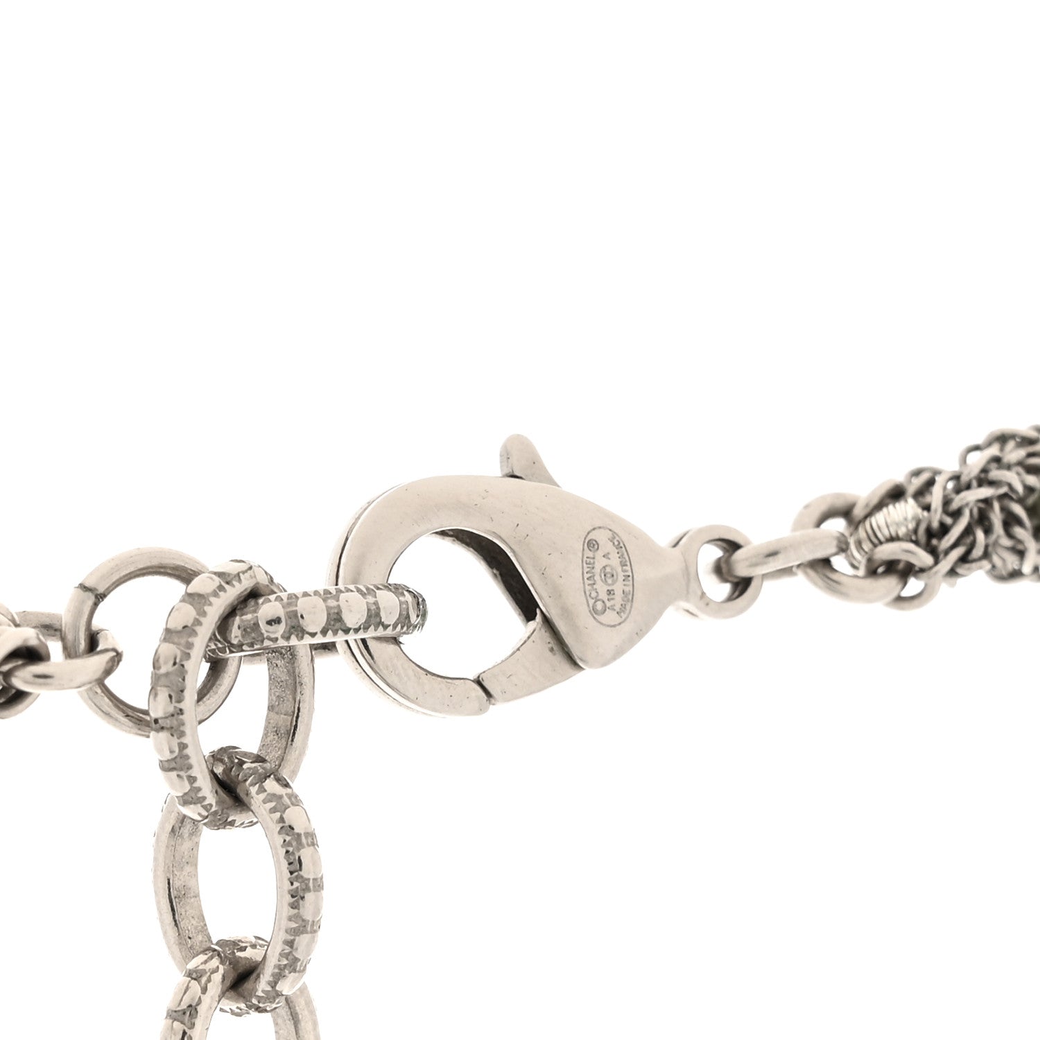 Crystal Pearl Multi Strand Chain CC Long Necklace  Silver