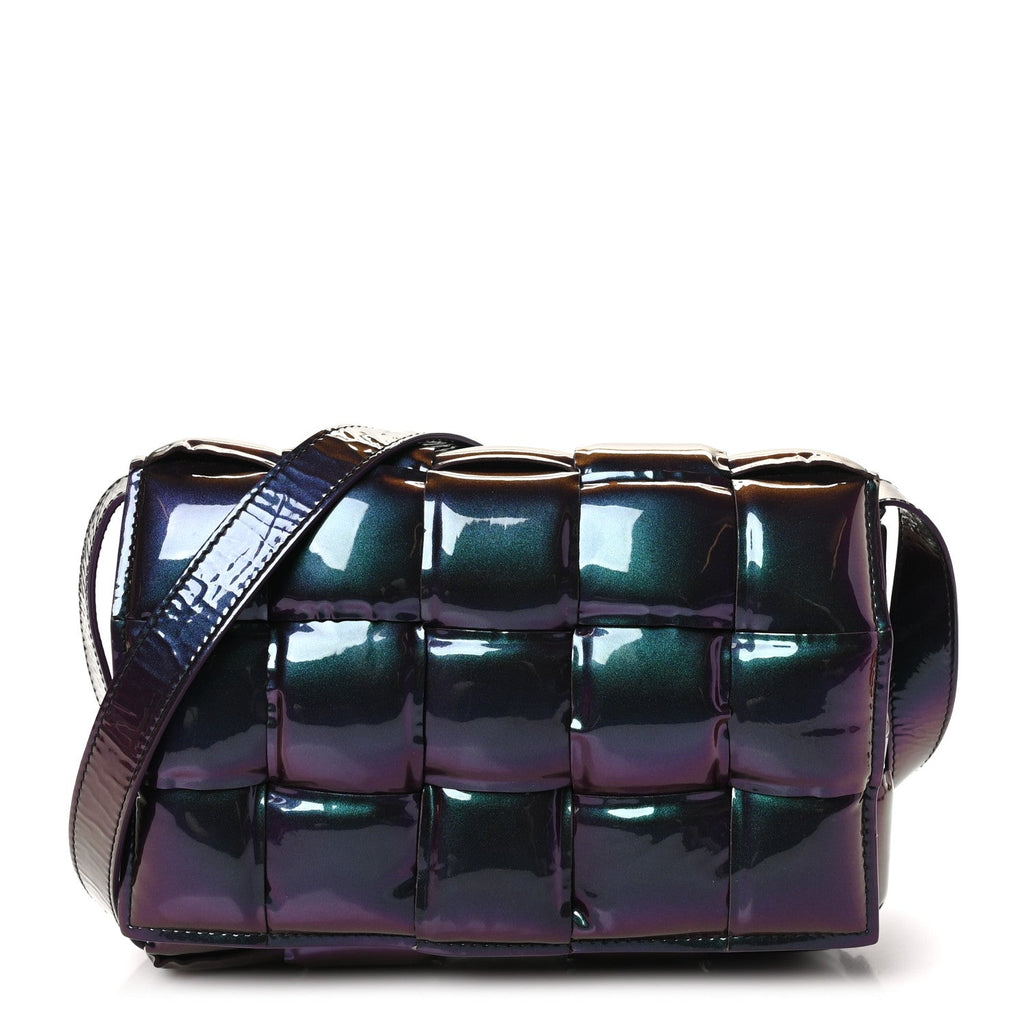 Glossy Nail Polish Nappa Maxi Intreccio Padded Cassette Crossbody Bag Holographic