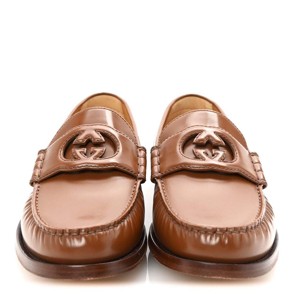 Calfskin Mens Interlocking G Millennial Ribot Loafers 7.5 Cuir