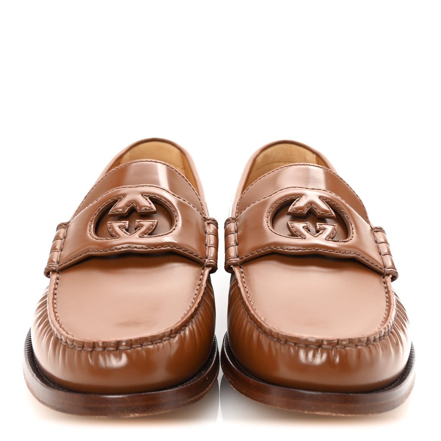 Calfskin Mens Interlocking G Millennial Ribot Loafers 7.5 Cuir