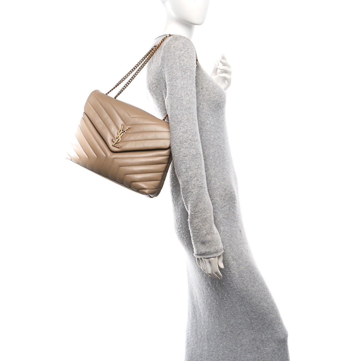 Calfskin Y Quilted Monogram Medium Loulou Chain Satchel Natural Tan