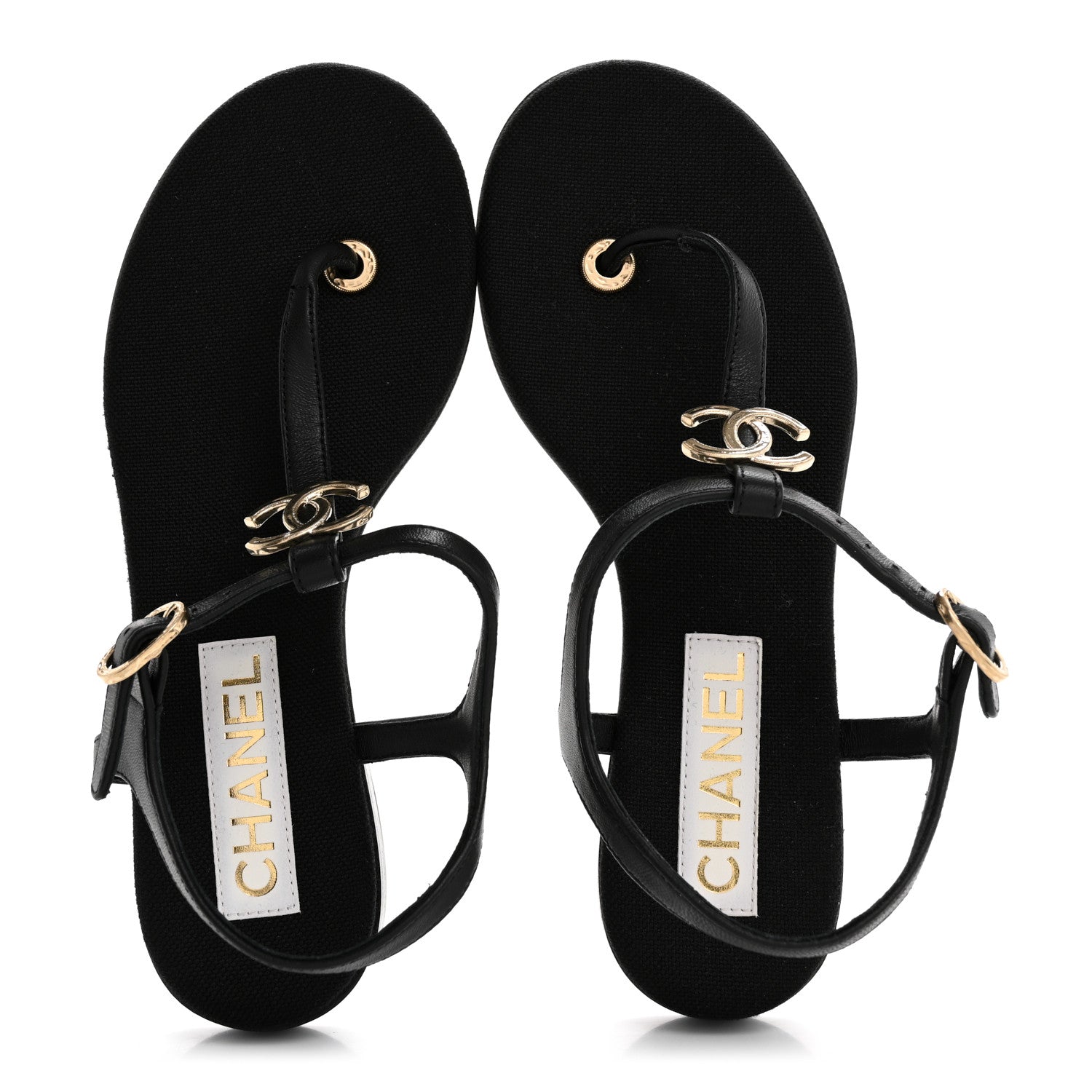 Lambskin CC Logo Thong Sandals 36 Black