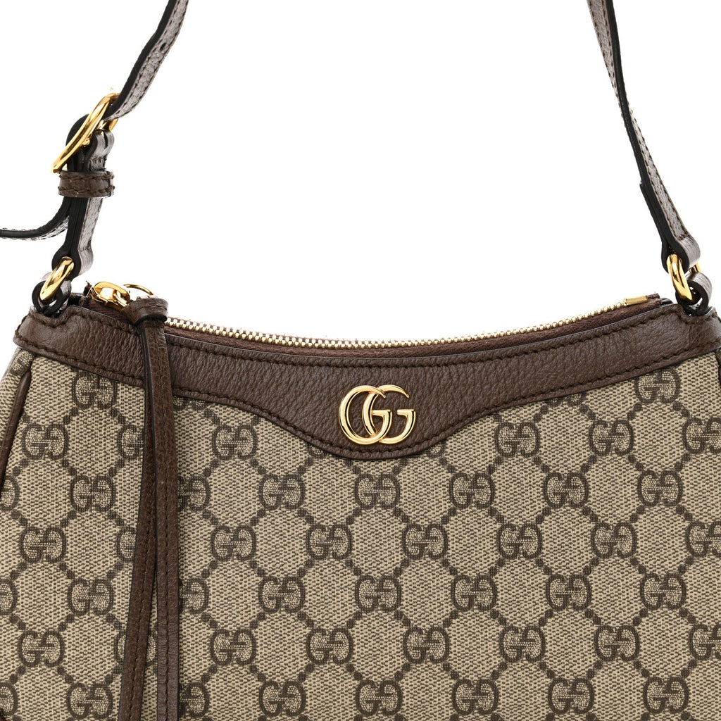 GG Supreme Monogram Textured Dollar Calfskin Small Ophidia Hobo Beige Ebony New Acero
