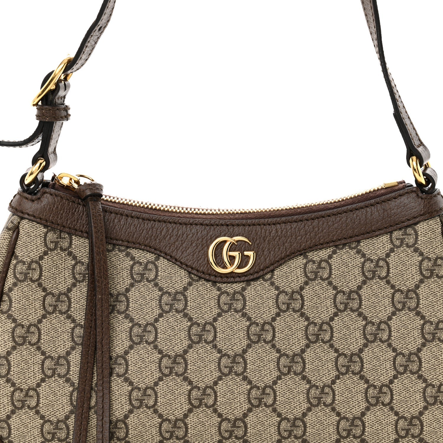 GG Supreme Monogram Textured Dollar Calfskin Small Ophidia Hobo Beige Ebony New Acero