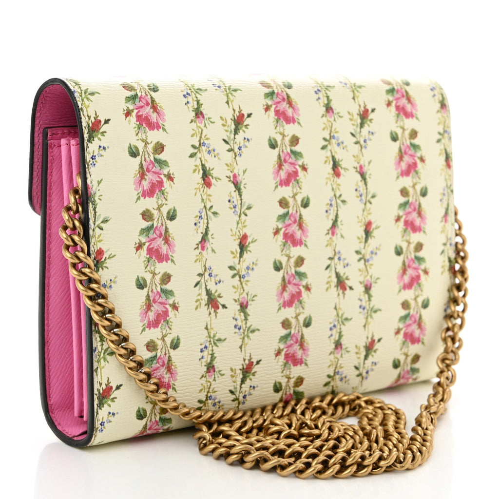 Calfskin Floral Print Mini Dionysus Chain Wallet Ivory Pink
